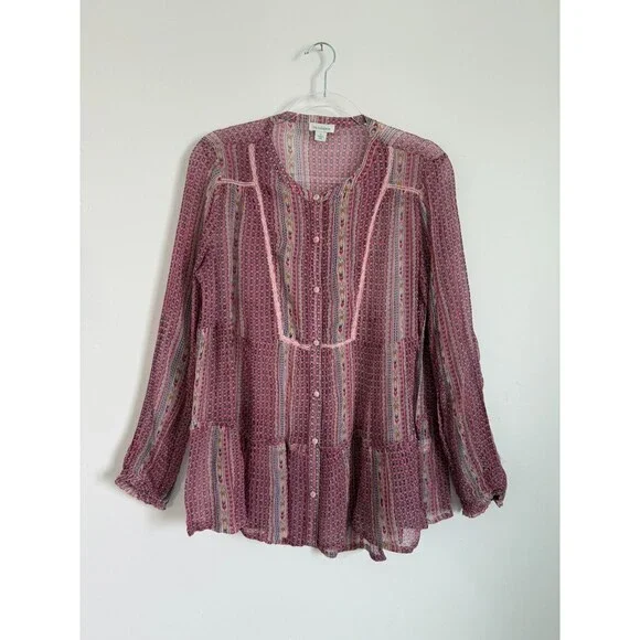 Sundance Womens Gemini Top Blouse Button Down Boho Sheer Size S - Picture 2 of 10